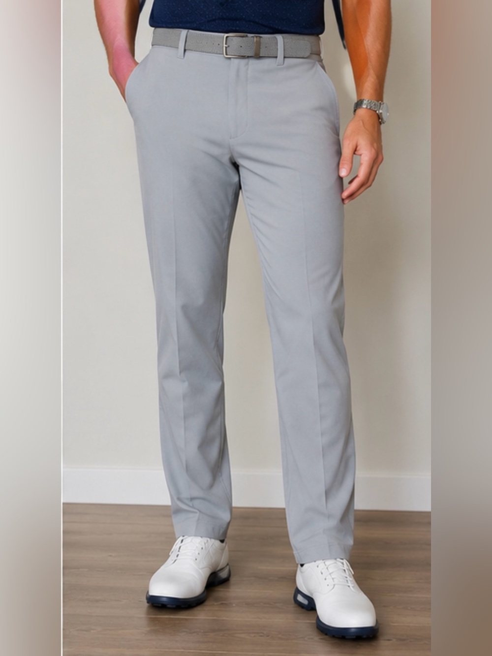IZOD Golf Pants Mens 34x32 Light Gray Performance Stretch Flat Front Straight